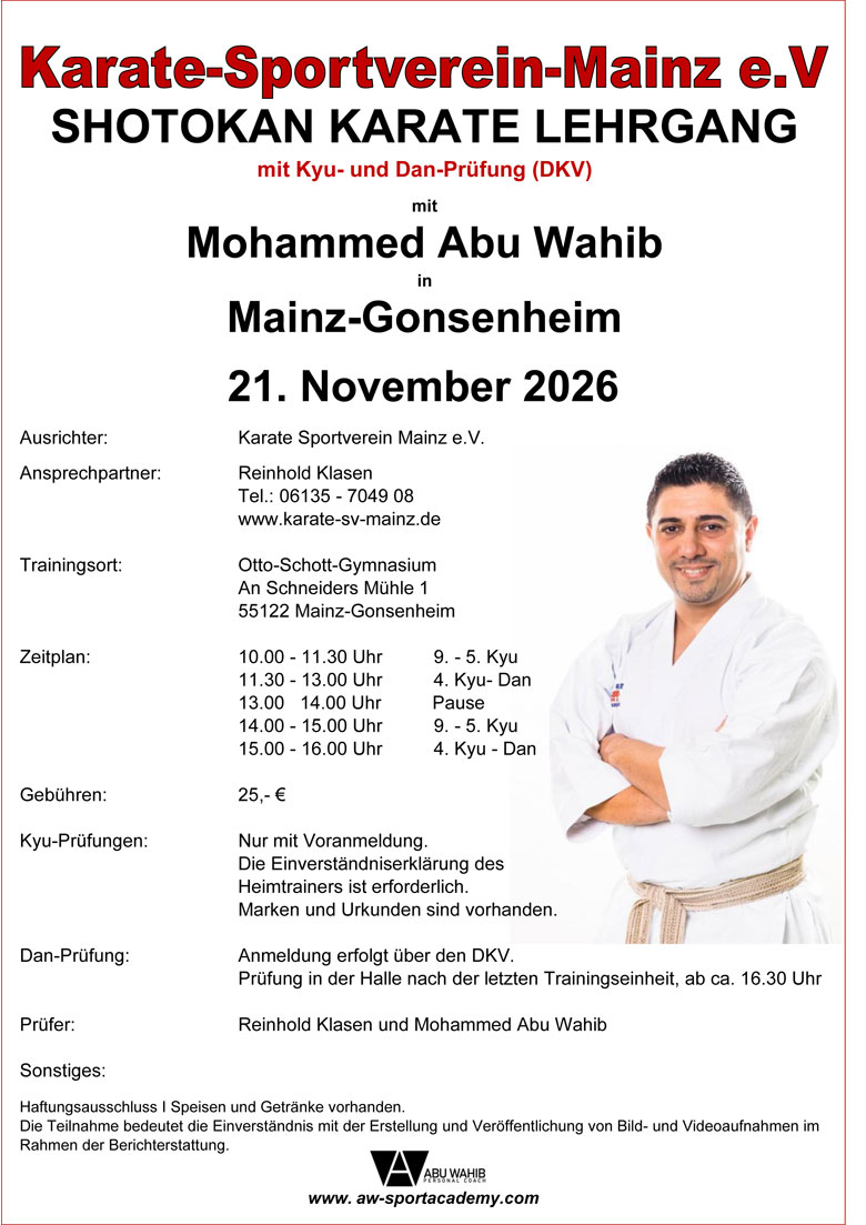 Karate-Lehrgang am 21.11.2026
